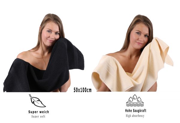 Betz 10 Piece Towel Set PREMIUM 100% Cotton 2 Wash Mitts 2 Guest Towels 4 Hand Towels 2 Bath Towels Colour: beige & black