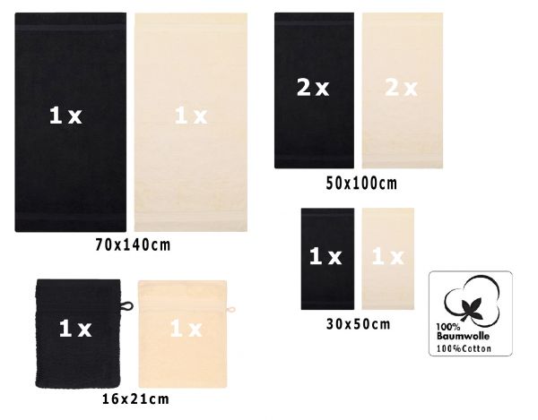 Betz Set di 10 asciugamani Premium 2 asciugamani da doccia 4 asciugamani 2 asciugamani per ospiti 2 guanti da bagno 100% cotone colore nero e beige