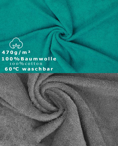 Betz 10 Piece Towel Set PREMIUM 100% Cotton 2 Wash Mitts 2 Guest Towels 4 Hand Towels 2 Bath Towels Colour: emerald green & anthracite grey