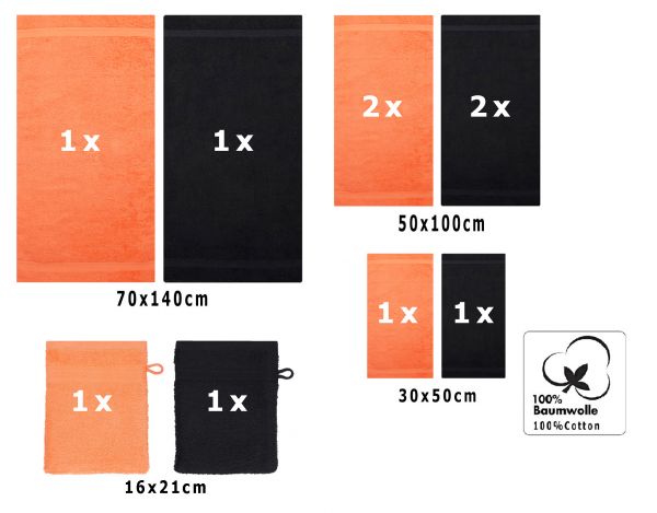 Betz 10 Piece Towel Set PREMIUM 100% Cotton 2 Wash Mitts 2 Guest Towels 4 Hand Towels 2 Bath Towels Colour: orange & black