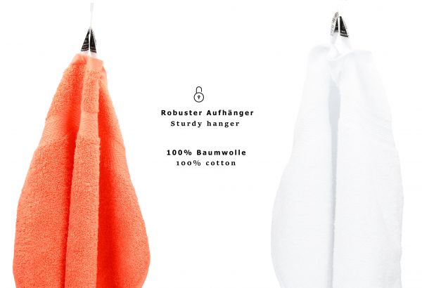 Betz 10 Piece Towel Set PREMIUM 100% Cotton 2 Wash Mitts 2 Guest Towels 4 Hand Towels 2 Bath Towels Colour: orange & white