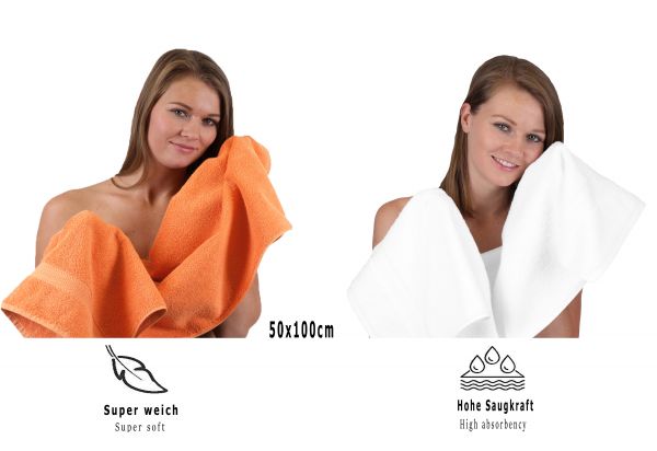 Betz 10 Piece Towel Set PREMIUM 100% Cotton 2 Wash Mitts 2 Guest Towels 4 Hand Towels 2 Bath Towels Colour: orange & white