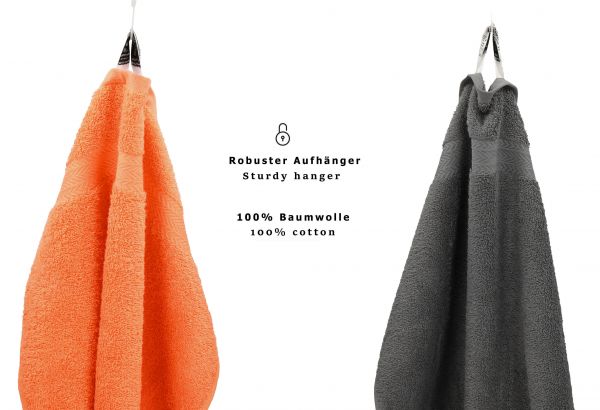 Betz Lot de 10 serviettes set de 2 serviettes de bain 4 serviettes de toilette 2 serviettes d'invité et 2 gants de toilette 100% Coton Premium couleur orange, gris anthracite