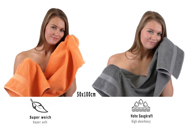 Betz Lot de 10 serviettes set de 2 serviettes de bain 4 serviettes de toilette 2 serviettes d'invité et 2 gants de toilette 100% Coton Premium couleur orange, gris anthracite