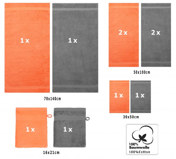 10-tlg. Handtuchset "Premium" orange & anthrazit 2 Duschtücher, 4 Handtücher, 2 Gästetücher, 2 Waschhandschuhe *kostenlose Lieferung*