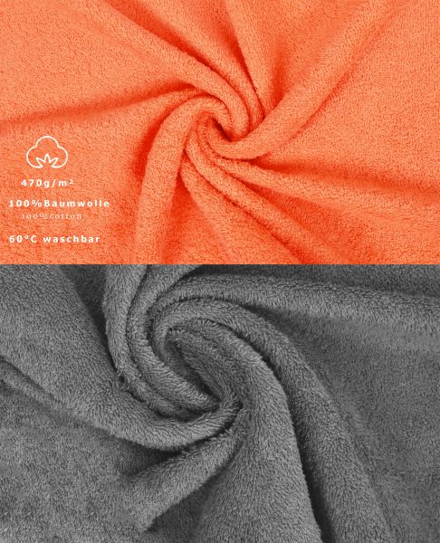 Betz Lot de 10 serviettes set de 2 serviettes de bain 4 serviettes de toilette 2 serviettes d'invité et 2 gants de toilette 100% Coton Premium couleur orange, gris anthracite