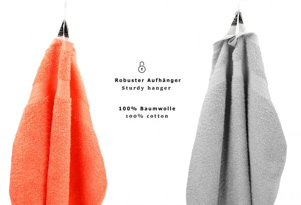 Betz 10 Piece Towel Set PREMIUM 100% Cotton 2 Wash Mitts 2 Guest Towels 4 Hand Towels 2 Bath Towels Colour: orange & silver grey