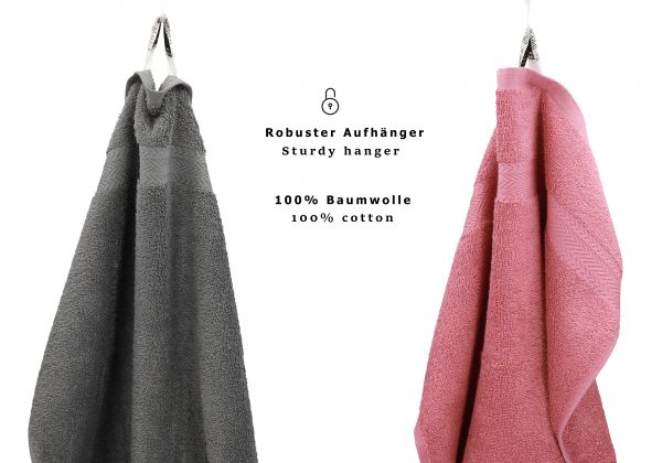 Betz Set di 10 asciugamani Premium 2 asciugamani da doccia 4 asciugamani 2 asciugamani per ospiti 2 guanti da bagno 100% cotone colore rosa antico e grigio antracite
