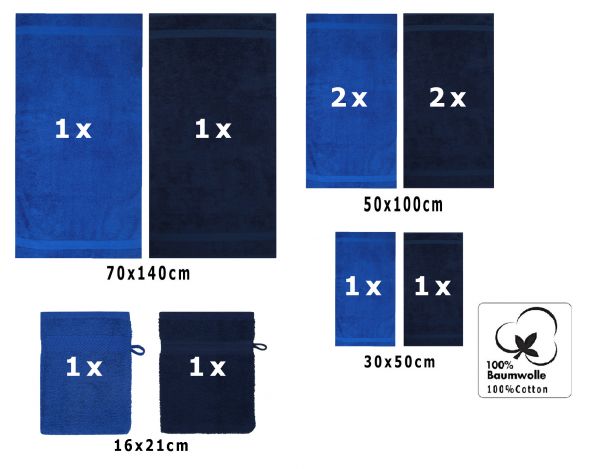 Betz 10 Piece Towel Set PREMIUM 100% Cotton 2 Wash Mitts 2 Guest Towels 4 Hand Towels 2 Bath Towels Colour: royal blue & dark blue