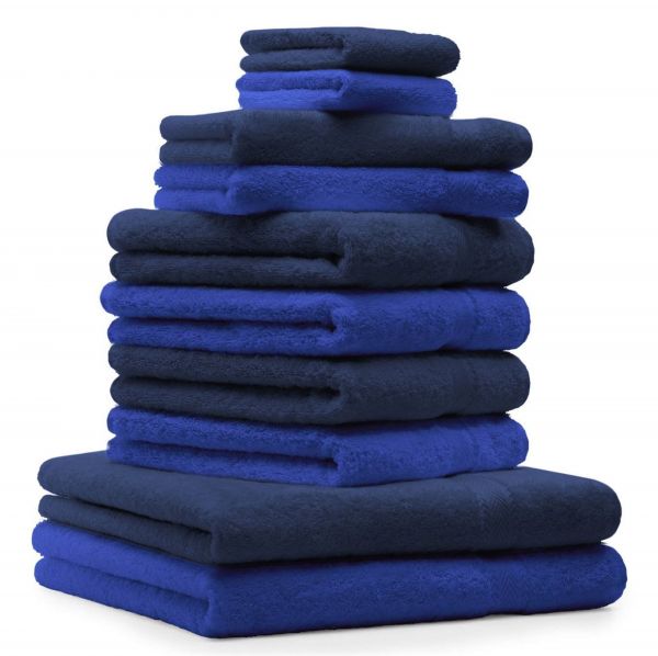 Betz 10 Piece Towel Set PREMIUM 100% Cotton 2 Wash Mitts 2 Guest Towels 4 Hand Towels 2 Bath Towels Colour: royal blue & dark blue