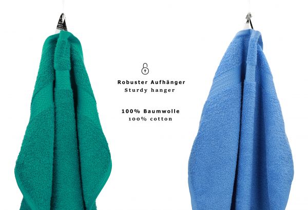 Betz 10 Piece Towel Set PREMIUM 100% Cotton 2 Wash Mitts 2 Guest Towels 4 Hand Towels 2 Bath Towels Colour: emerald green & light blue