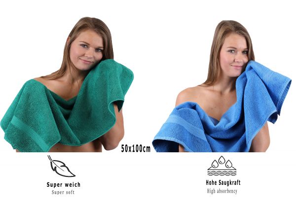 Betz 10 Piece Towel Set PREMIUM 100% Cotton 2 Wash Mitts 2 Guest Towels 4 Hand Towels 2 Bath Towels Colour: emerald green & light blue