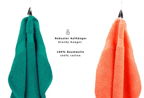 Betz 10 Piece Towel Set PREMIUM 100% Cotton 2 Wash Mitts 2 Guest Towels 4 Hand Towels 2 Bath Towels Colour: emerald green & orange