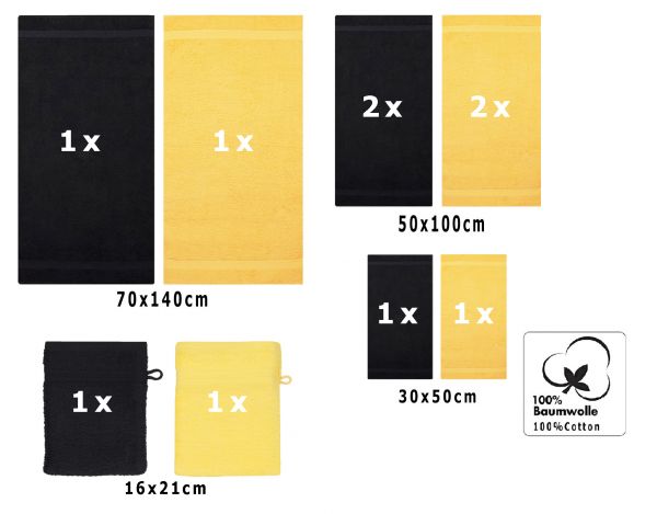 Betz Lot de 10 serviettes set de 2 serviettes de bain 4 serviettes de toilette 2 serviettes d'invité et 2 gants de toilette 100% Coton Premium couleur jaune, noir