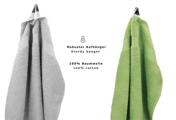 Betz 10 Piece Towel Set PREMIUM 100% Cotton 2 Wash Mitts 2 Guest Towels 4 Hand Towels 2 Bath Towels Colour: apple green & silver grey