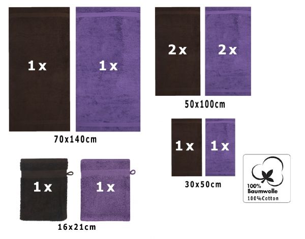 Betz Lot de 10 serviettes set de 2 serviettes de bain 4 serviettes de toilette 2 serviettes d'invité et 2 gants de toilette 100% Coton Premium couleur marron foncé, violet