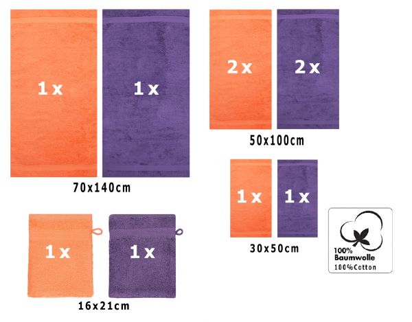 Betz 10 Piece Towel Set PREMIUM 100% Cotton 2 Wash Mitts 2 Guest Towels 4 Hand Towels 2 Bath Towels Colour: orange & purple