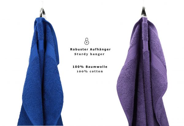 Betz 10-tlg. Handtuch-Set PREMIUM 100%Baumwolle 2 Duschtücher 4 Handtücher 2 Gästetücher 2 Waschhandschuhe Farbe Royal Blau & Lila