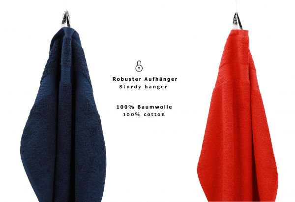 Betz 10-tlg. Handtuch-Set PREMIUM 100%Baumwolle 2 Duschtücher 4 Handtücher 2 Gästetücher 2 Waschhandschuhe Farbe Dunkel Blau & Rot