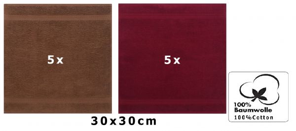Betz 10 Stück Seiftücher PREMIUM 100% Baumwolle Seiflappen Set 30x30 cm Farbe nussbraun und dunkelrot