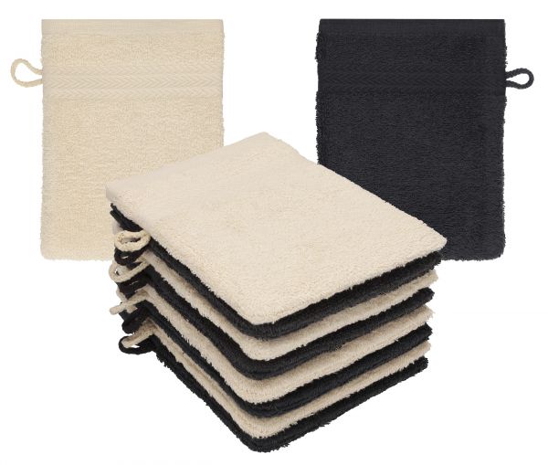 Betz set di 10 guanti da bagno PREMIUM 100 % cotone misure 16 x 21 cm sabbia - grafite