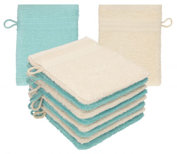 Betz Paquete de 10 manoplas de baño PREMIUM 100% algodón 16x21 cm beige arena y azul océano