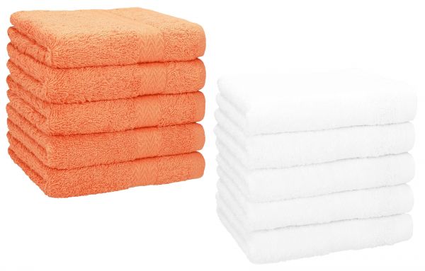 Betz Paquete de 10 piezas de toalla facial PREMIUM tamaño 30x30cm 100% algodón  de colores naranja y blanco