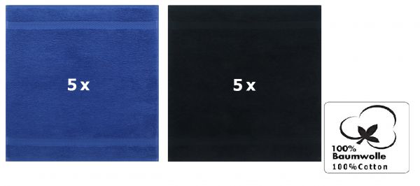 Betz 10 Piece Towel Set PREMIUM 100% Cotton 10 Face Cloths Colour: royal blue & black