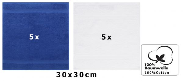 Betz 10 Stück Seiftücher PREMIUM 100% Baumwolle Seiflappen Set 30x30 cm Farbe royalblau und weiß