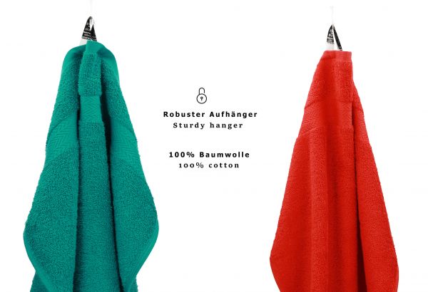 Betz 10 Piece Towel Set PREMIUM 100% Cotton 10 Face Cloths Colour: emerald green & red