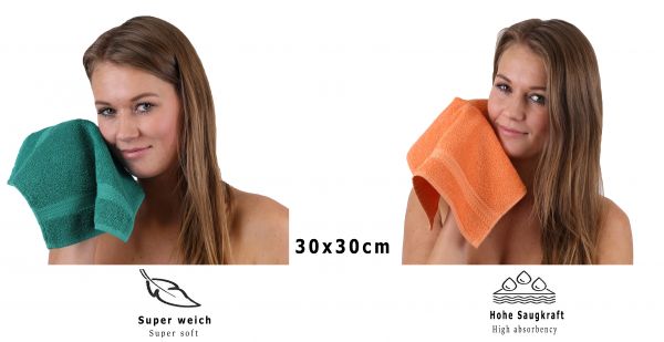 Betz Paquete de 10 piezas de toalla facial PREMIUM tamaño 30x30cm 100% algodón de colores esmeralda y naranja