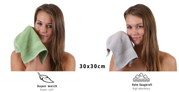 Betz 10 Piece Towel Set PREMIUM 100% Cotton 10 Face Cloths Colour: apple green & silver grey