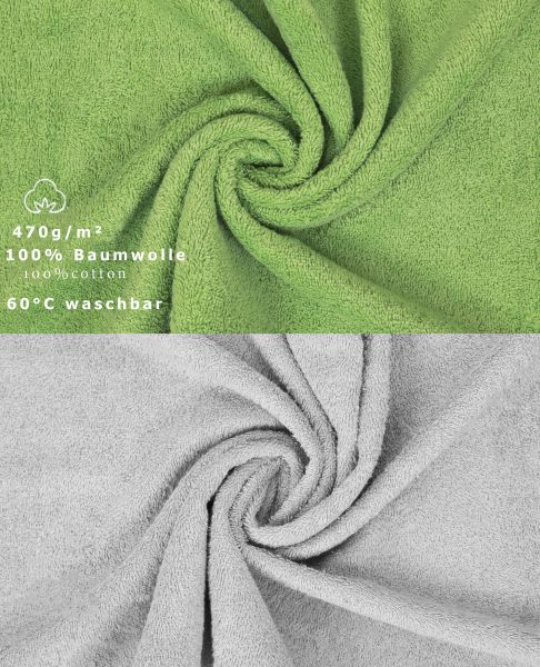 Betz 10 Piece Towel Set PREMIUM 100% Cotton 10 Face Cloths Colour: apple green & silver grey