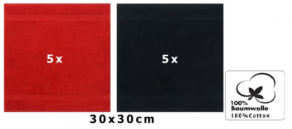 Betz 10 Stück Seiftücher PREMIUM 100% Baumwolle Seiflappen Set 30x30 cm Farbe rot und schwarz