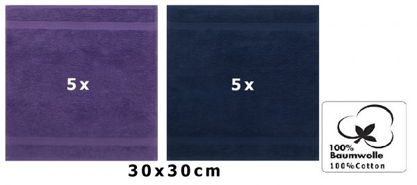 Betz 10 Stück Seiftücher PREMIUM 100% Baumwolle Seiflappen Set 30x30 cm Farbe lila und dunkelblau