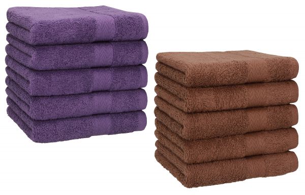 Betz Paquete de 10 piezas de toalla facial PREMIUM tamaño 30x30cm 100% algodón de colores morado y nuez