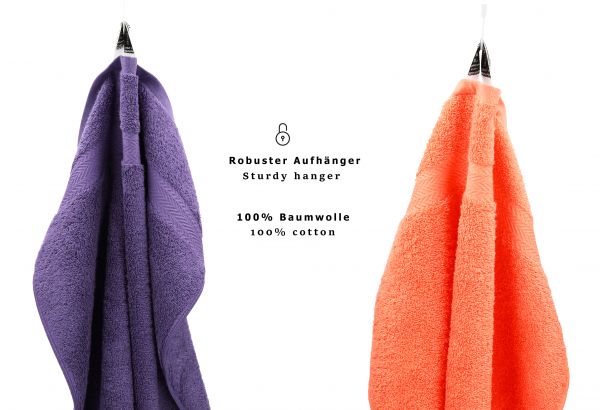 Betz 10 Piece Towel Set PREMIUM 100% Cotton 10 Face Cloths Colour: purple & orange