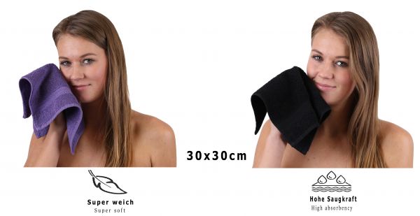 Betz Paquete de 10 piezas de toalla facial PREMIUM tamaño 30x30cm 100% algodón de colores morado y negro