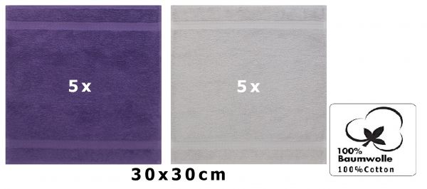 Betz 10 Stück Seiftücher PREMIUM 100% Baumwolle Seiflappen Set 30x30 cm Farbe lila und silbergrau