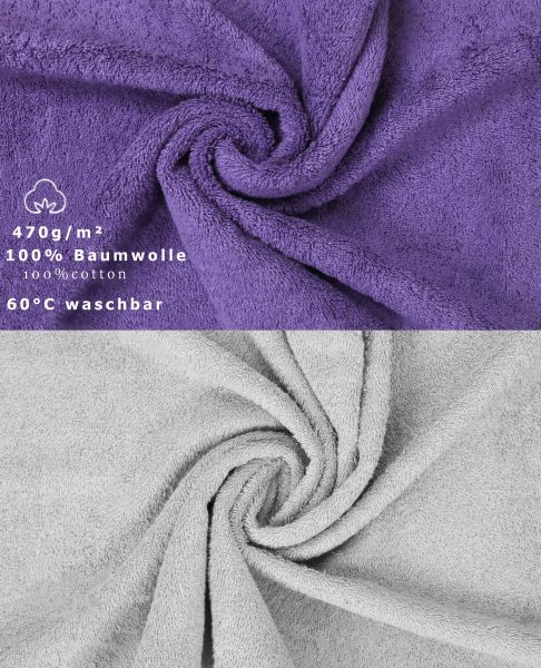 Betz 10 Piece Towel Set PREMIUM 100% Cotton 10 Face Cloths Colour: purple & silver grey