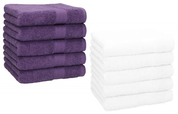 Betz Paquete de 10 piezas de toalla facial PREMIUM tamaño 30x30cm 100% algodón de colores morado y blanco