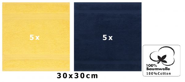 Betz 10 Piece Towel Set PREMIUM 100% Cotton 10 Face Cloths Colour: yellow & dark blue