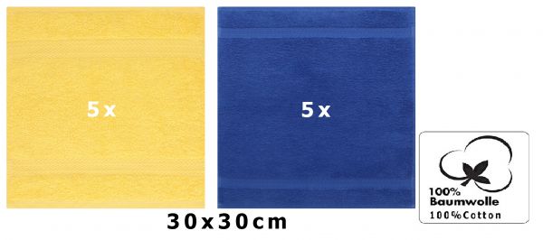 Betz 10 Piece Towel Set PREMIUM 100% Cotton 10 Face Cloths Colour: yellow & royal blue