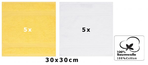 Betz Set di 10 lavette Premium misura 30 x 30 cm 100% cotone colore giallo e bianco