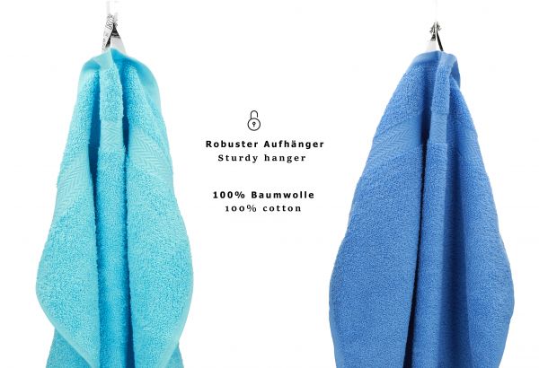 Pack of 10 Wash Cloths Flannel Towels PREMIUM 100% Cotton 30x30 cm (light blue & turquoise)