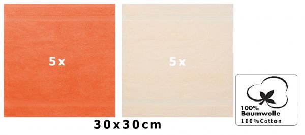 Betz 10 Stück Seiftücher PREMIUM 100% Baumwolle Seiflappen Set 30x30 cm Farbe beige und orange