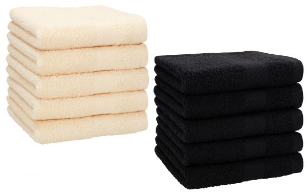 Betz 10 Stück Seiftücher PREMIUM 100% Baumwolle Seiflappen Set 30x30 cm Farbe beige und schwarz