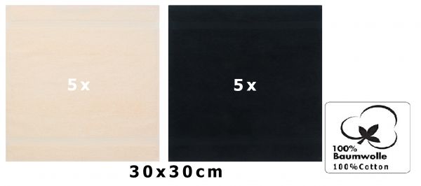 Betz 10 Stück Seiftücher PREMIUM 100% Baumwolle Seiflappen Set 30x30 cm Farbe beige und schwarz