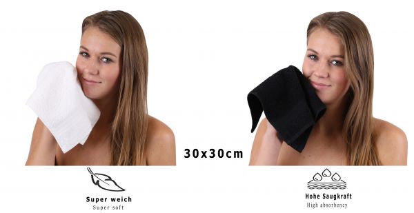 Pack of 10 Wash Cloths Flannel Towels PREMIUM 100% Cotton 30x30 cm (black & white)