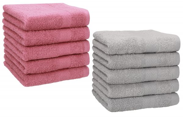 Betz Set di 10 lavette Premium misura 30 x 30 cm 100% cotone colore rosa antico e grigio argento